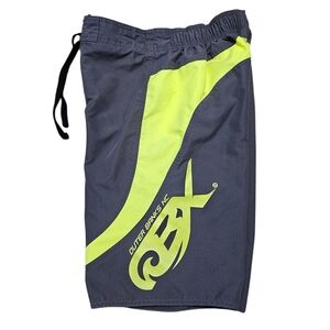 Mens y2k Outer Banks NC Board Shorts Swim Trunks S Gray Yellow U.S. Apparel 11"